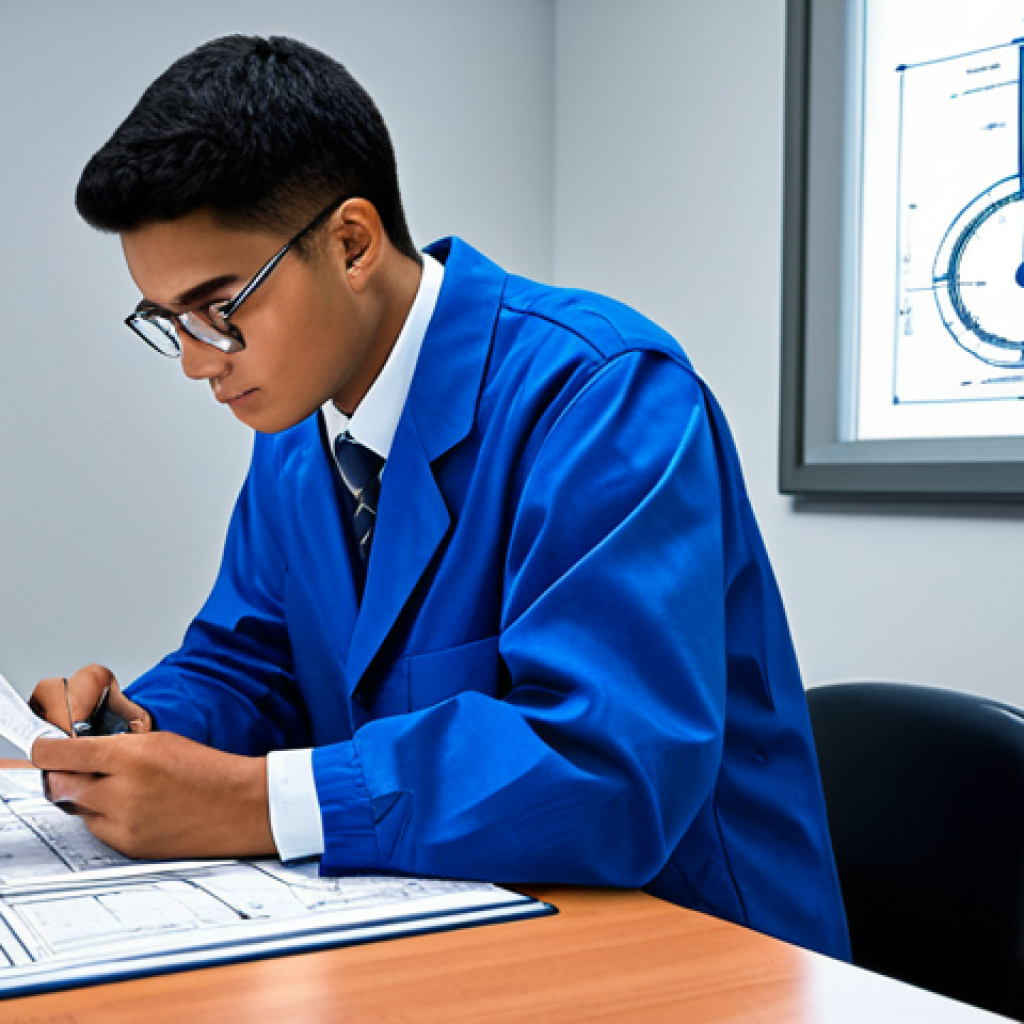 Blueprint Study**

"A student intensely studying a complex machining blueprint at a well-lit desk, surrounded by calipers, micrometers, and engineering textbooks, fully clothed, appropriate attire, safe for work, perfect anatomy, correct proportions, professional study environment, high detail, realistic rendering, family-friendly."

**