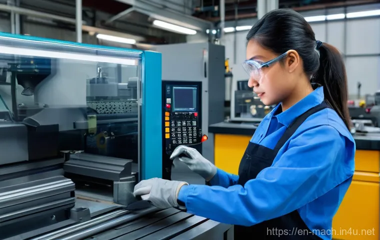 기계가공 자격증 실기 시험장 팁 - **Prompt:** A focused and diligent machinist, a young man or woman in their early twenties, wearing ...