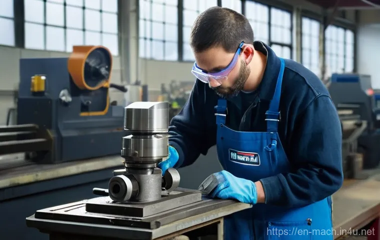 기계가공 자격증 추천 교재 - **A Focused Apprentice at a Manual Mill.**
    A young, determined apprentice machinist, wearing cle...