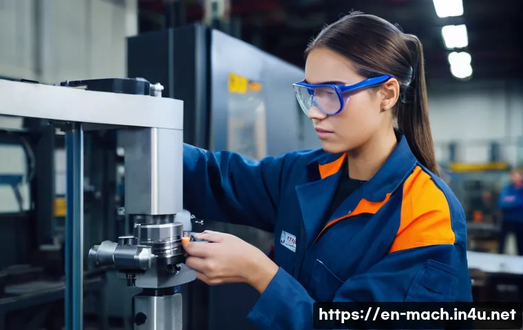 기계가공 실무 과정 교육 프로그램 - **Prompt:** A brightly lit machine shop. A young, female machinist in her early 20s, wearing safety ...