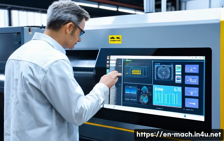 기계가공 관련 최신 설비 리뷰 - A state-of-the-art AI-powered CNC machining center operating in a modern industrial workshop, featur...